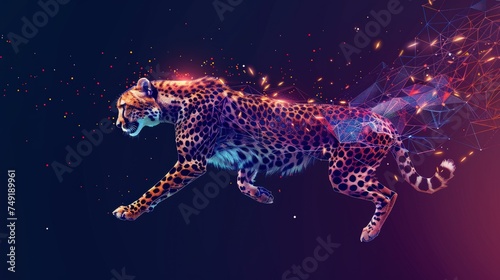 Low poly Abstract illustration of a running Cheetah. Speed concept. Ai is generated