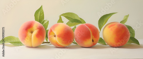 Watercolor nectarines with leaves isolated on white background,Fresh apricots isolated on white background