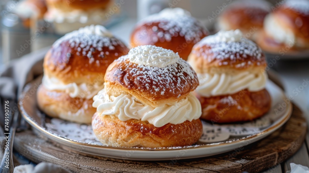 Semla dessert with soft cream cheese texture in seamless pattern. Ai is generated Semla dessert with soft cream cheese texture in seamless pattern. Ai is generated