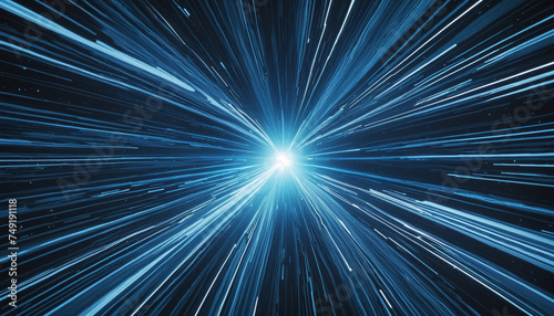 Light speed, hyperspace, space warp background, in blue. 