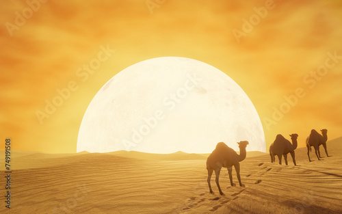 A camel walks in the desert...