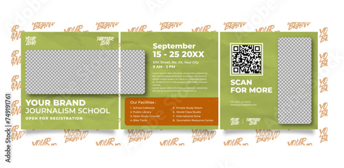 Simple and Minimalist Green Social Media Template Bundle Carousel for Journalism School Recruitment