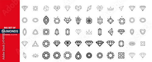 Diamond shapes crystal icon set, Diamond line art elements, Diamond icon vector for web app.