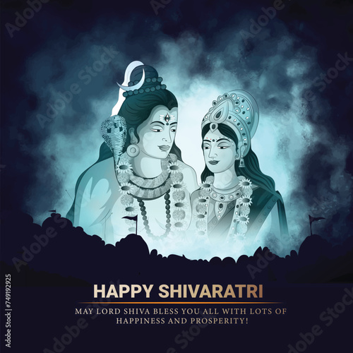 Maha Shivratri creative poster Illustration Of Lord Shiva and godess parvati For hindu festival Shivratri With Hindi Message and calligraphy