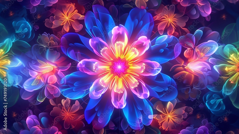 Obraz premium dazzling neon kaleidoscope floral background