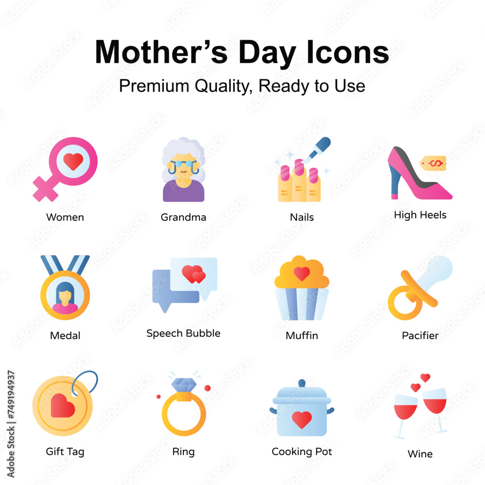 Premium quality mothers day icons set, editable vectors pack