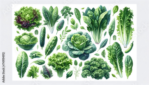 vibrant illustration featuring a variety of leafy green vegetables and herbs