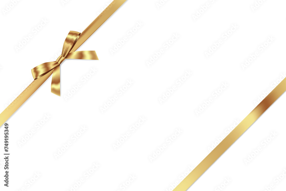 Gold Ribbon Bow Realistic shiny satin with shadow place on corner for decorate your wedding invitation card ,greeting card, certificate, gift boxes vector EPS10,copy space isolated on white background Gold Ribbon Bow Realistic shiny satin with shadow place on corner for decorate your wedding invitation card ,greeting card, certificate, gift boxes vector EPS10,copy space isolated on white background
