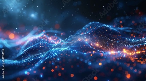 Digital technology concept big data internet network. Small particles waves abstract background.