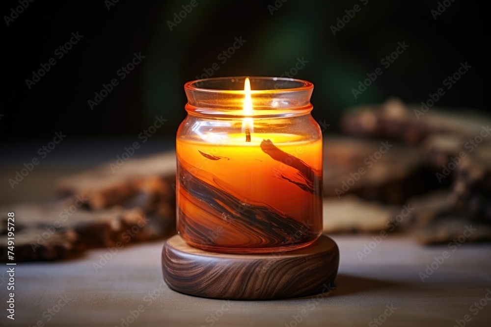 scented candles on old wooden background - obrazy, fototapety, plakaty 