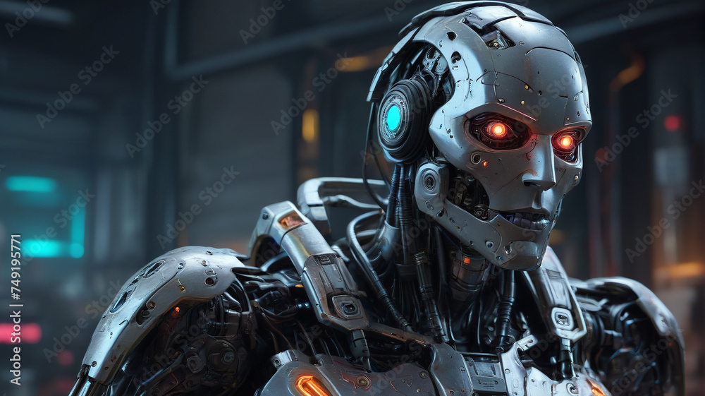Bust of a menacing military robot, generative AI
Bust of a menacing military robot, generative AI