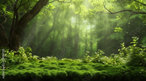 Green moss and Dark forest background
