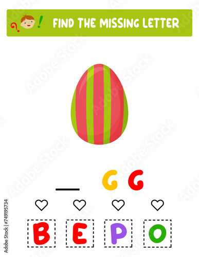 Find the missing letter. Easter eggs. educational sheet for children