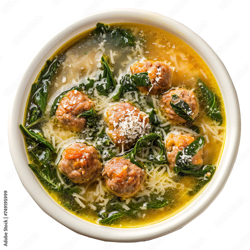 top view of a delicious-looking Italian Wedding Soup kept in food photography style isolated on a white transparent background top view of a delicious-looking Italian Wedding Soup kept in food photography style isolated on a white transparent background