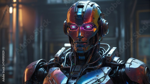 Metallic robot in modern colors, Future AI, Mechanical scourge of humans, generative AI © 4K_Heaven