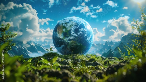 World environment day text with a full view of planet earth and nature landscape creative concept image manipulation