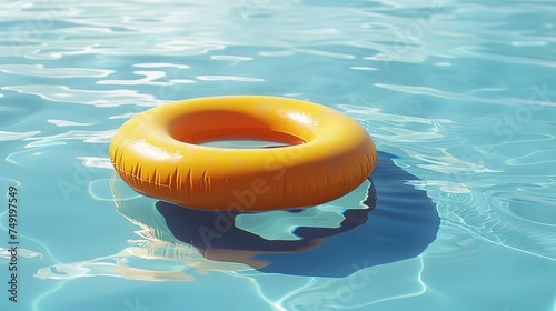 Yellow pool float, ring floating in a refreshing blue swimming poo