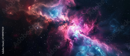 Cosmic Vibrance, Nebula core explosion in cyan and magenta, high-resolution space backdrop © Pongsapak