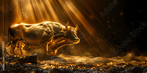 Angry gold bull with fire,There is a bull that is running in the fire.