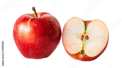 Red apple with half apple on transparent background, ai generative, healthy food concept