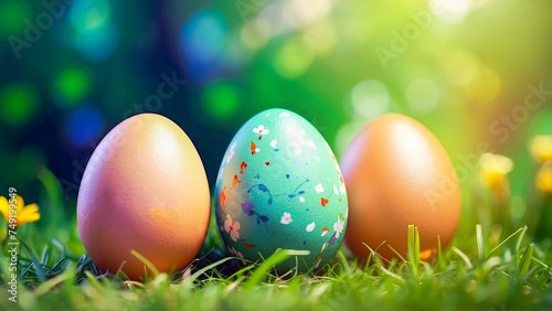 Beautiful Easter eggs on the natural background