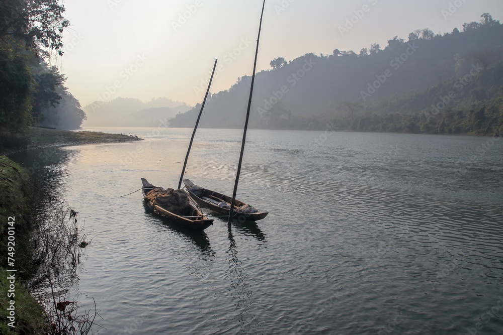 empty boat in kaptai lake.this photo was taken from Kaptai,Bangladesh.