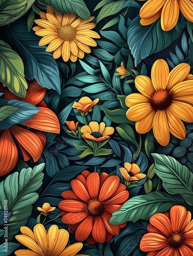 Floral tropical background  color illustration