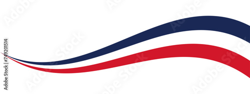 Blue, white and red colored curved border background, as the colors of the national flag of France. Flat vector illustration.