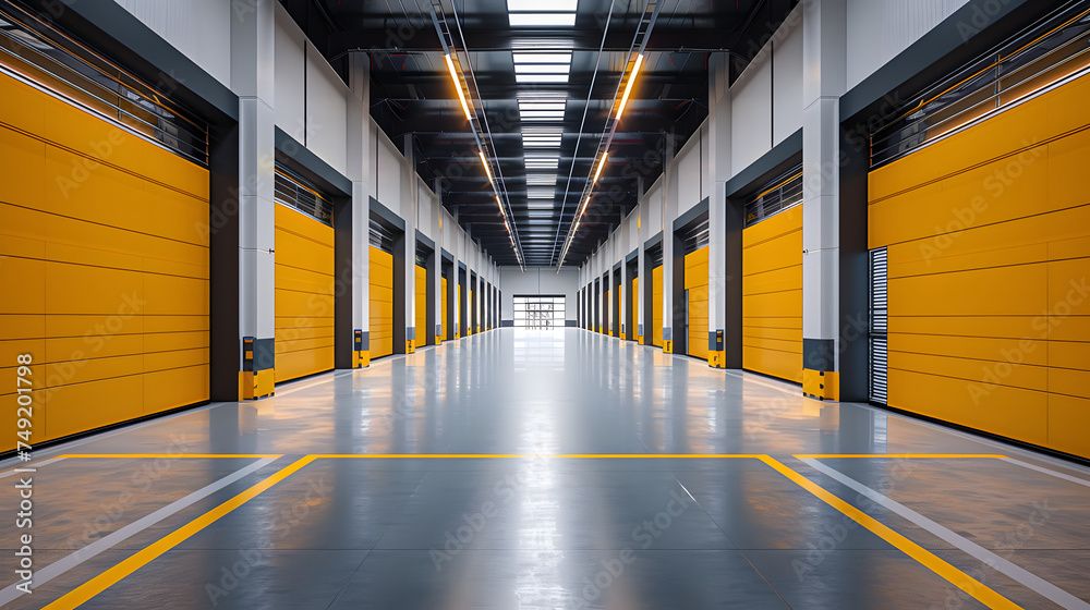 Fototapeta premium a large warehouse with yellow doors.