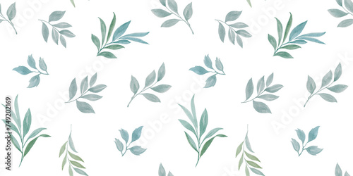botanical seamless background of leaves  watercolor pattern of hand drawn leaves on branches  abstract illustration for wallpaper and packaging design