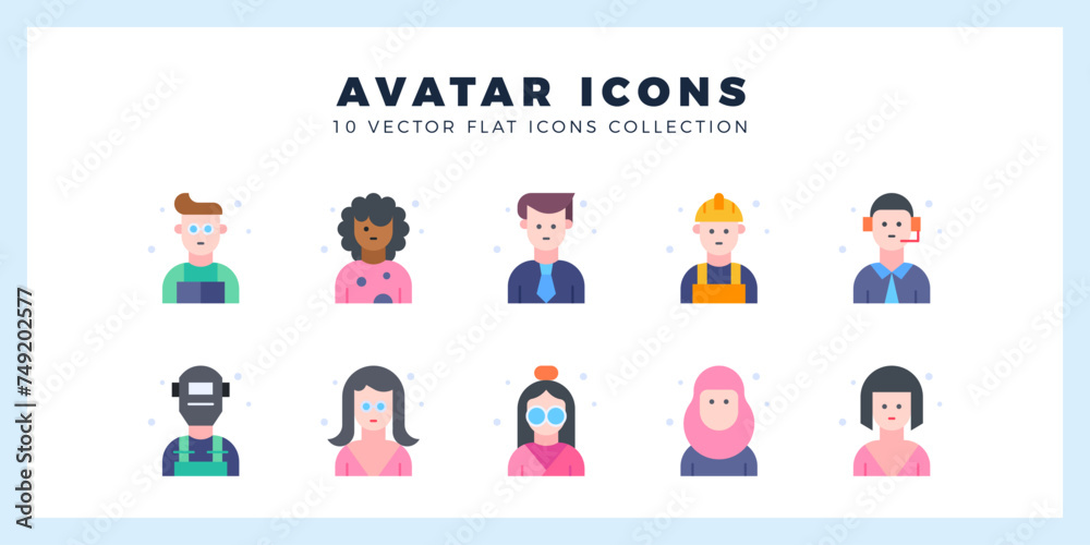 10 Avatar Flat icon pack. vector illustration. 10 Avatar Flat icon pack. vector illustration.