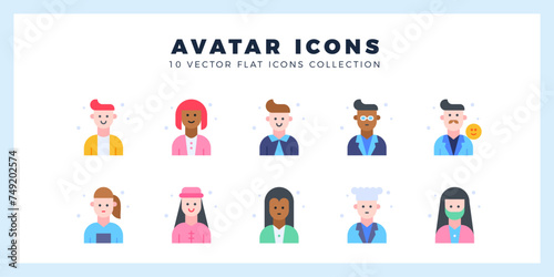 10 Avatar Flat icon pack. vector illustration.