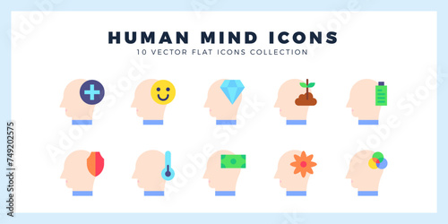 10 Human Mind Flat icon pack. vector illustration.