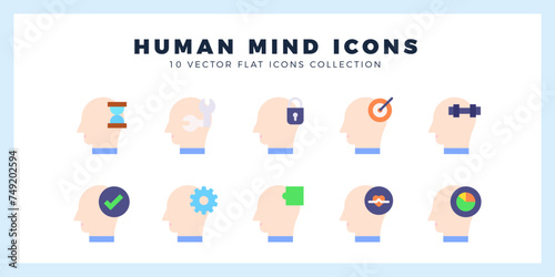 10 Human Mind Flat icon pack. vector illustration.