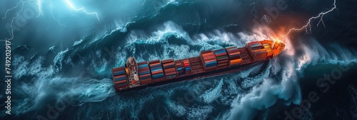A large container ship braving turbulent waters during a severe storm. photo