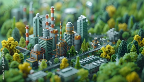 3D Industrial Architectural Model of a Futuristic City in a Forest