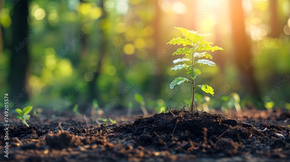 Young Plant Growing in Organic Garden with Lens Flare Young Plant Growing in Organic Garden with Lens Flare