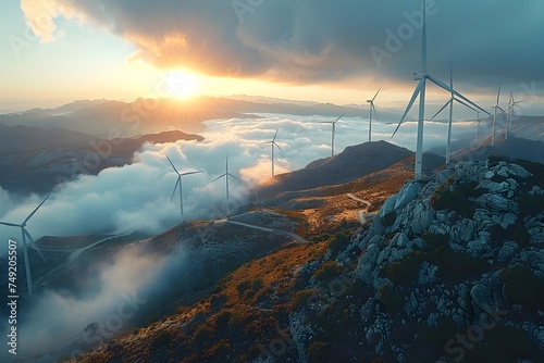 Wind Turbines at Sunrise with Atmospheric Clouds