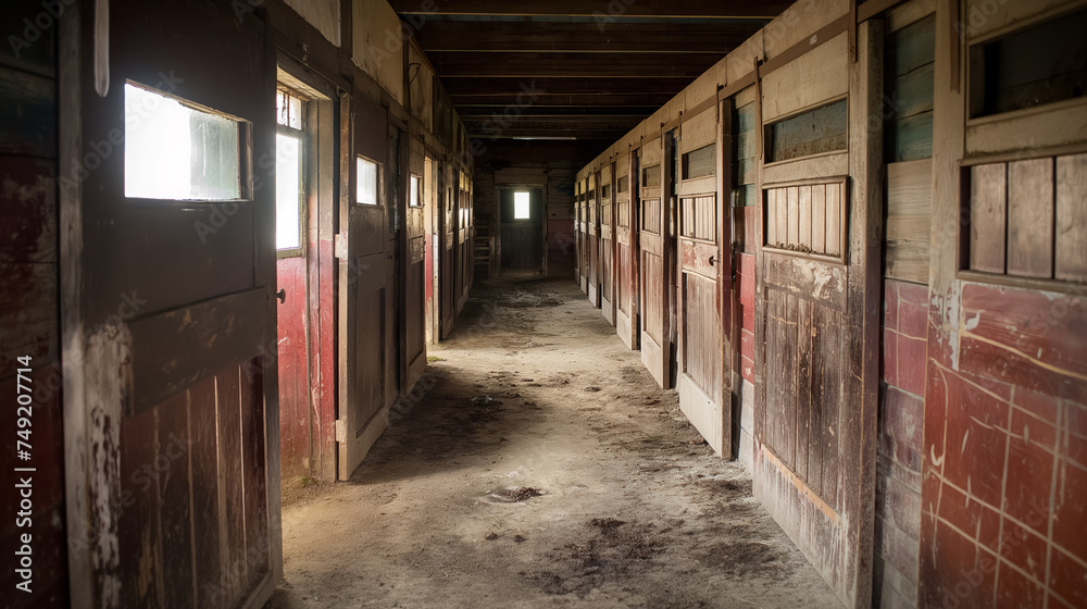 Empty stable corridor in disrepair.