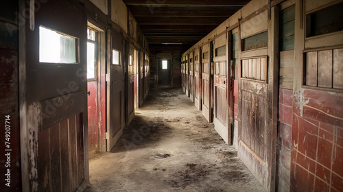 Empty stable corridor in disrepair.