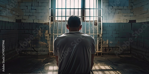 Prisoner, person locked up in jail prison behind bars sentence justice system, arrested, penitentiary detention centre, generated ai