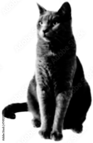 Cat in trendy halftone retro collage 90s style