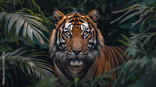 beautiful bengal tiger with lush green habitat, generative ai © Neelam