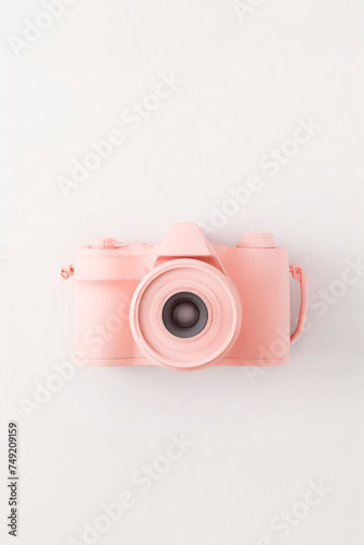 cute pink retro camera isolated in white background 