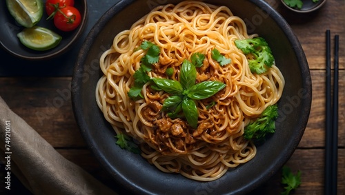 Top View of Delicious Noodles 