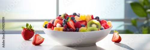 Fruit salad in takeaway cup on white background