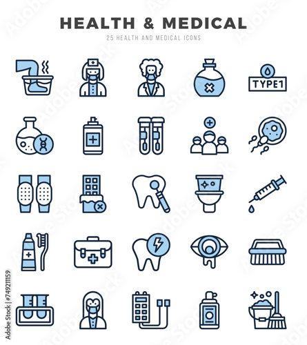 Set of 25 HEALTH & MEDICAL Two Color Icons Pack.