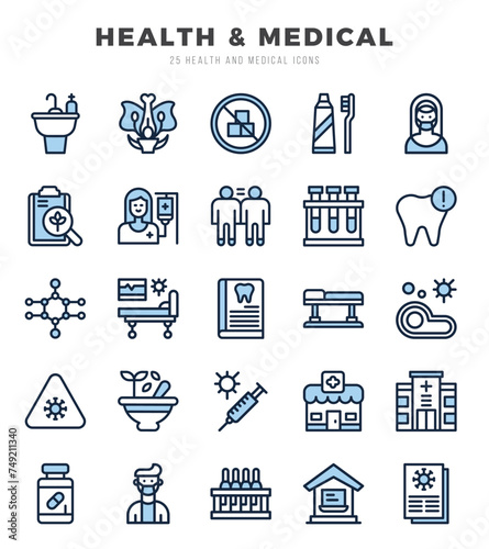 Set of HEALTH & MEDICAL Icons Two Color icons collection.