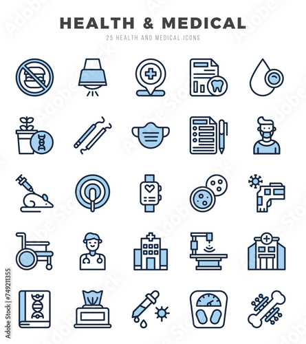 Vector HEALTH & MEDICAL types icon set in Two Color style. vector illustration.