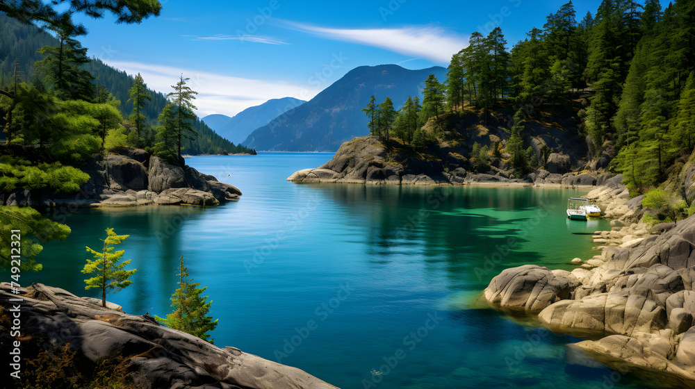 Stunning Display of Nature's Serenity Along the British Columbia Coastline - An Untouched Paradise - obrazy, fototapety, plakaty 